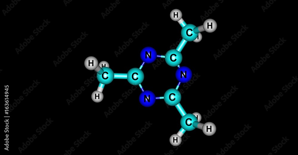 2,4,6-Trimethyl-1,3,5-triazine molecular structure isolated on black