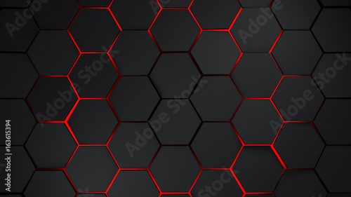 Tablou canvas grey and red hexagons modern background illustration