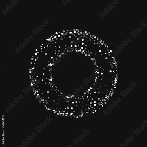 Random falling white dots. Bagel shaped frame with random falling white dots on black background. Vector illustration.