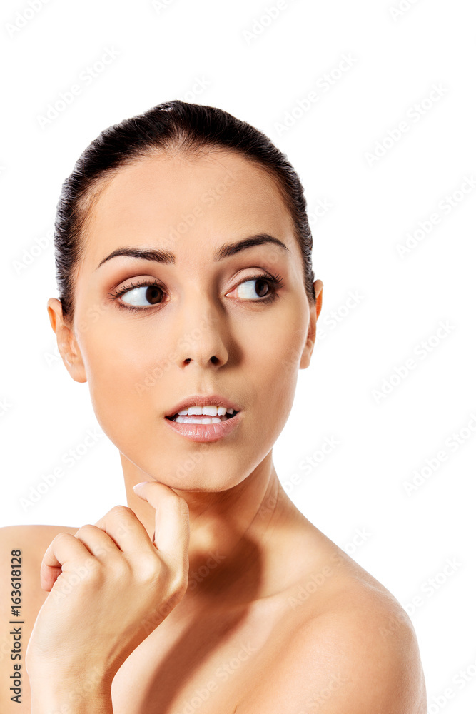 Beautiful face of young woman with clean fresh skin. Beautiful face of young woman with clean fresh skin.
