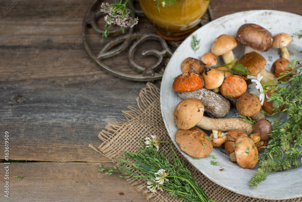 Fresh woodland fungi with boletus mushrooms Fresh woodland fungi with boletus mushrooms