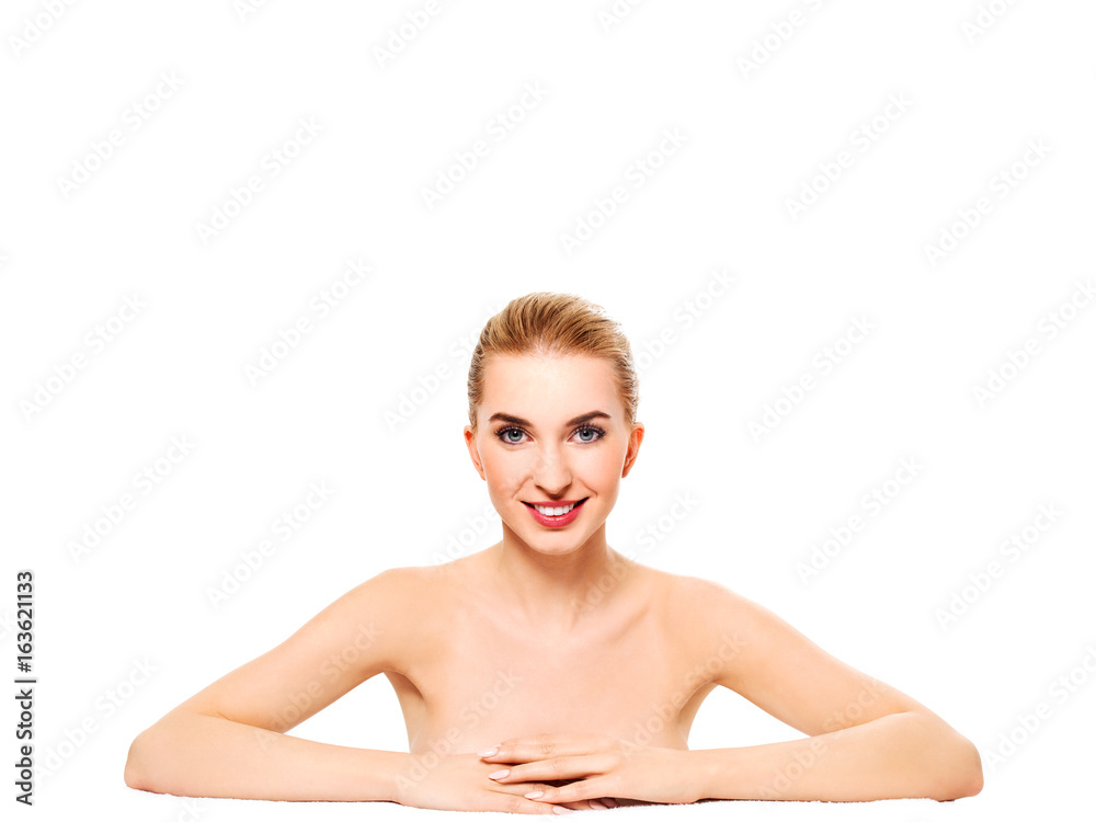 Obraz premium Beautiful model girl with perfect fresh clean skin. Youth and skin care concept.