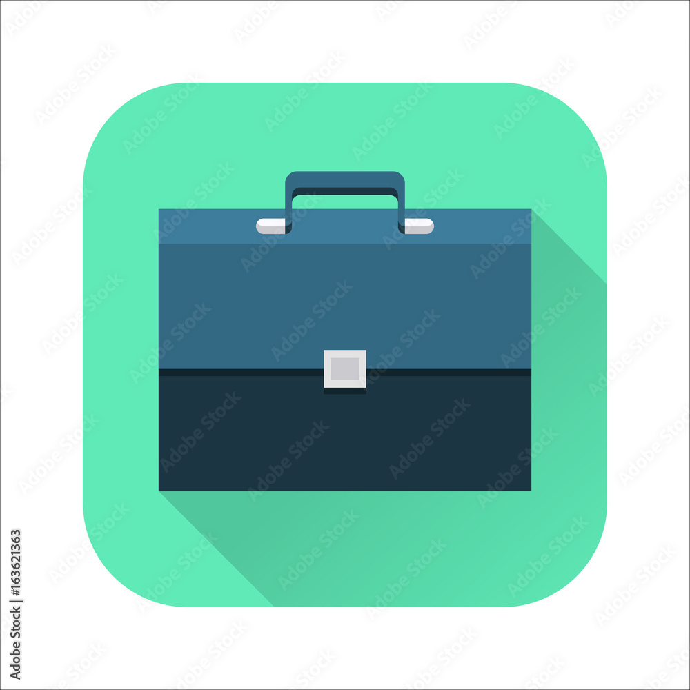 Briefcase flat icon. Web and mobile design element. Business luggage, work portfolio symbol. Internet icon with long shadow in cartoon style. Vector colored illustration. Briefcase flat icon. Web and mobile design element. Business luggage, work portfolio symbol. Internet icon with long shadow in cartoon style. Vector colored illustration.