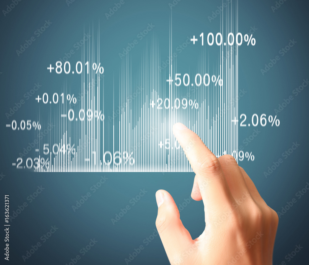 financial symbols coming from hand financial symbols coming from hand