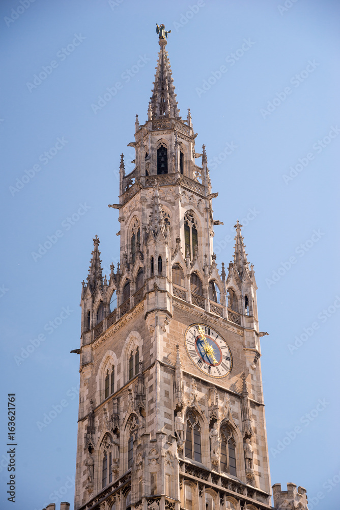 Tower of the New Town Hall. Marienplatz, Munich, Bavaria, Germany.