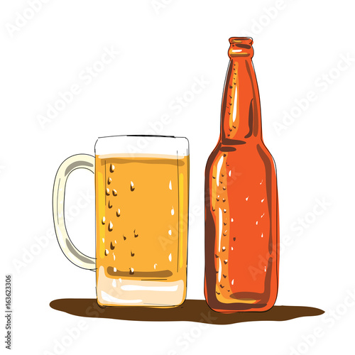 Craft Beer Bottle and Mug Watercolor