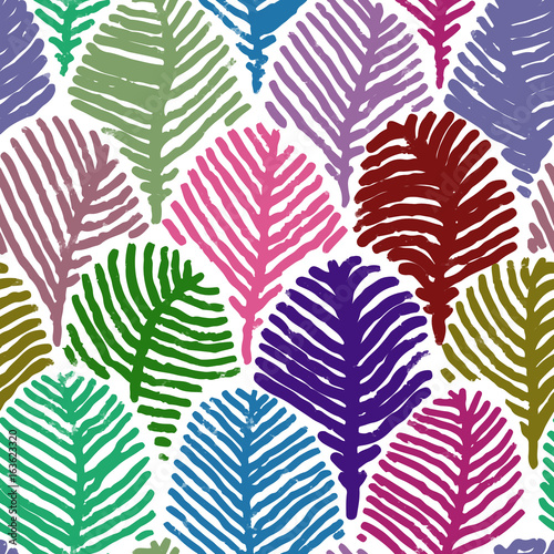 Colorful feather doodle drawing seamless background.