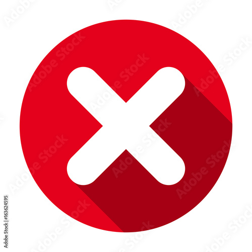 Cross mark flat round red icon, button with long shadow. Vector EPS10