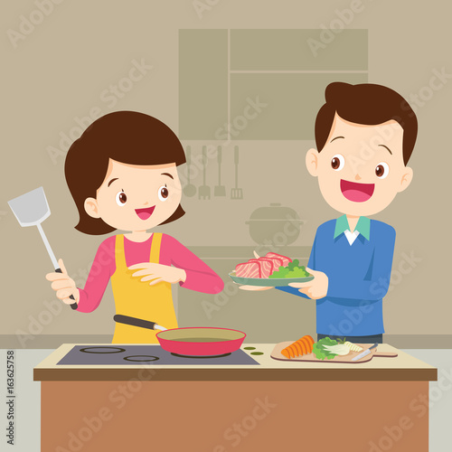 Husband and wife are preparing together