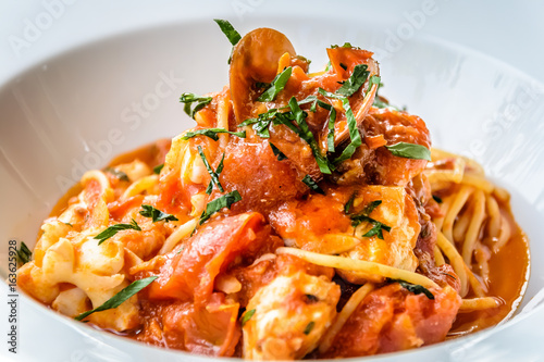 Seafood spaghetti marinara italian