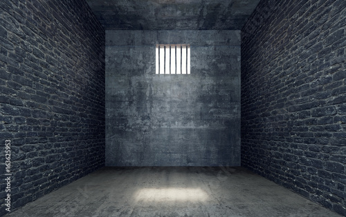 Prison cell with light shining through a barred window 3D Render photo