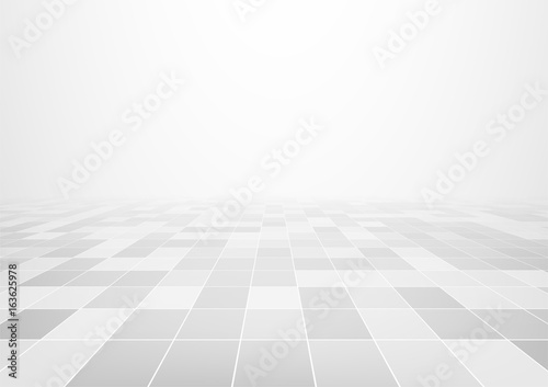 Vector design of floor tile background with grid line and light in perspective view for background. © DifferR