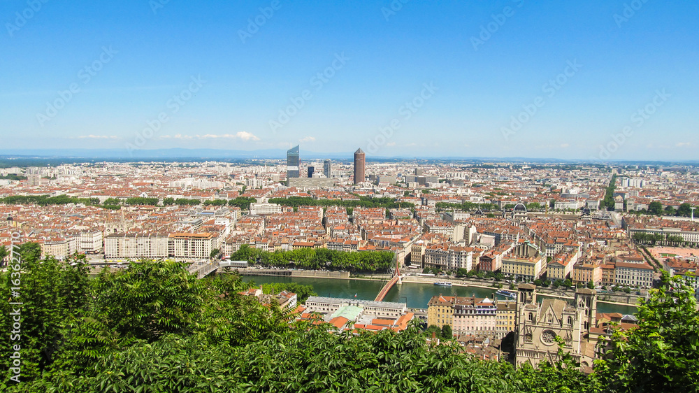 Cityscape of Lyon viewed from the Basilica of Notre-Dame de Fourvière