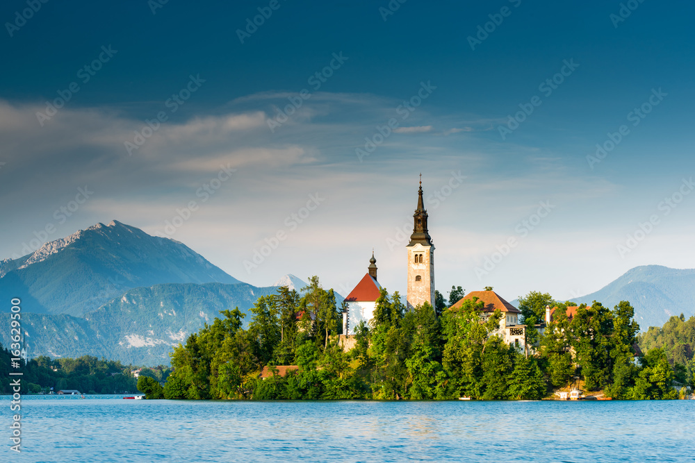 Church on island of Bled Lake in Slovenia
