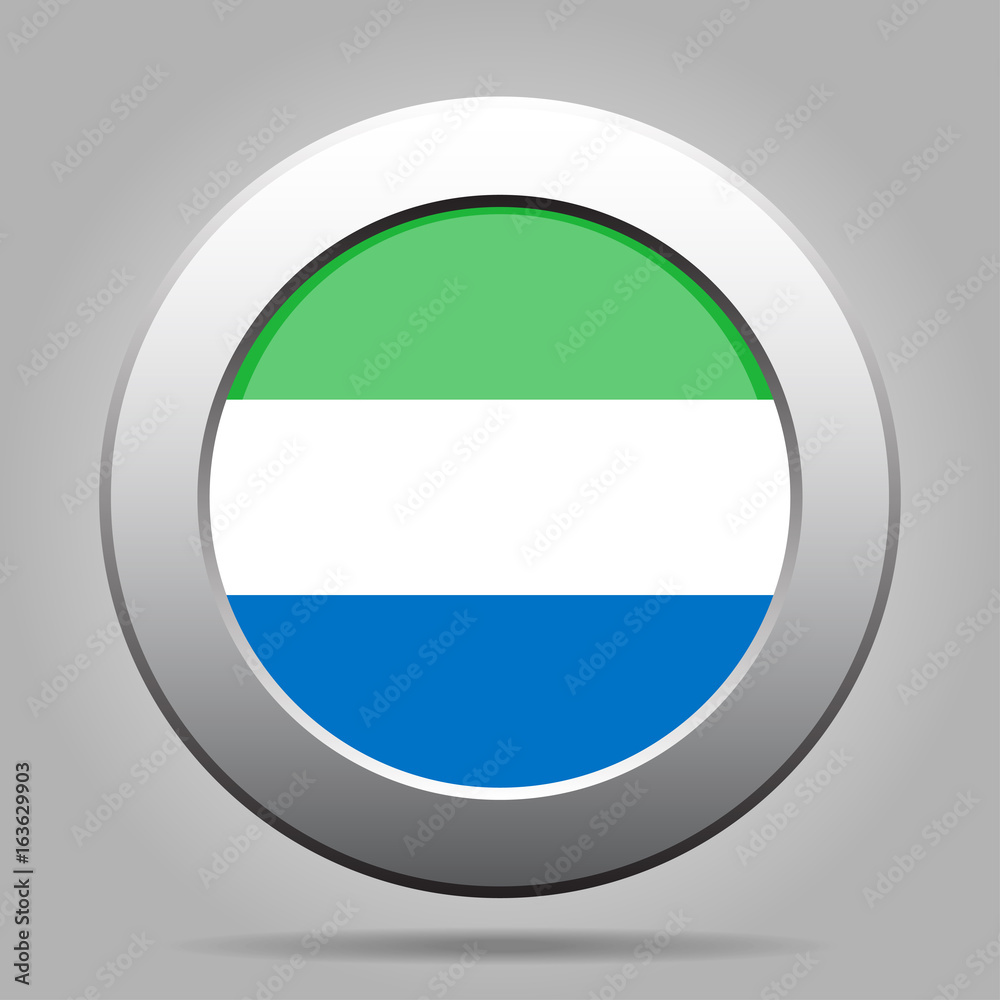 Flag of Sierra Leone. Metal gray round button. Flag of Sierra Leone. Metal gray round button.