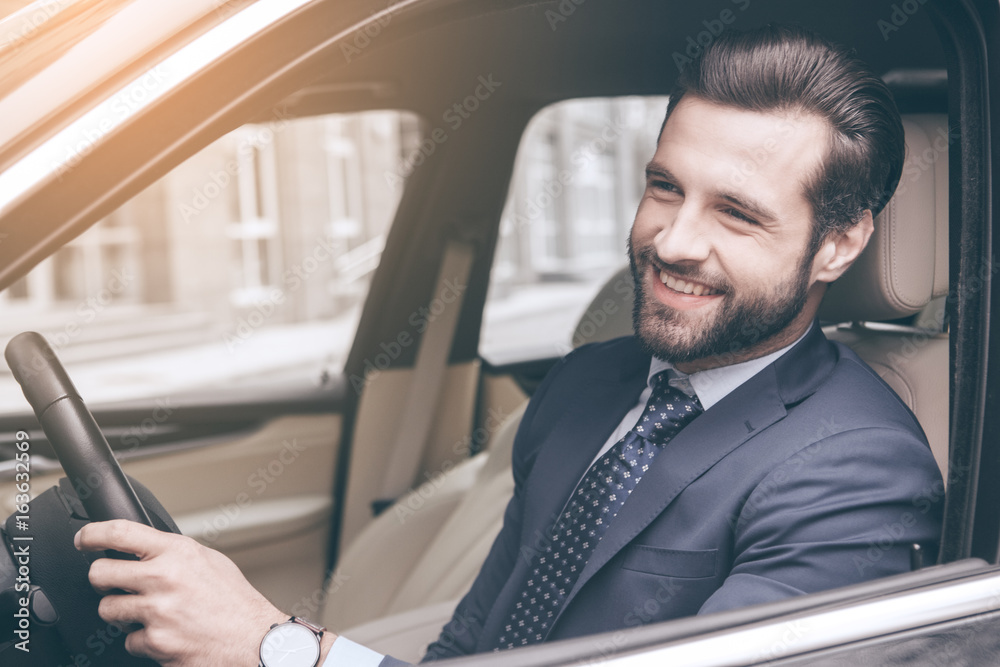  Young business man test drive new car