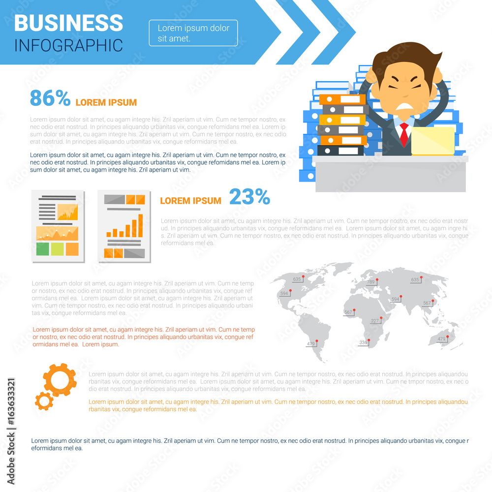Business Infographics Set Copy Space For Presentation Paperwork With Contract Document Concept Flat Vector Illustration