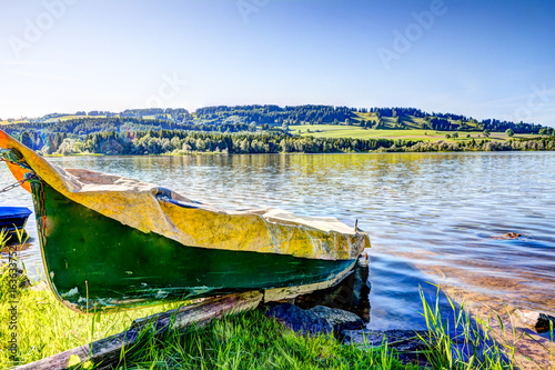 Rowboat at a lake photo