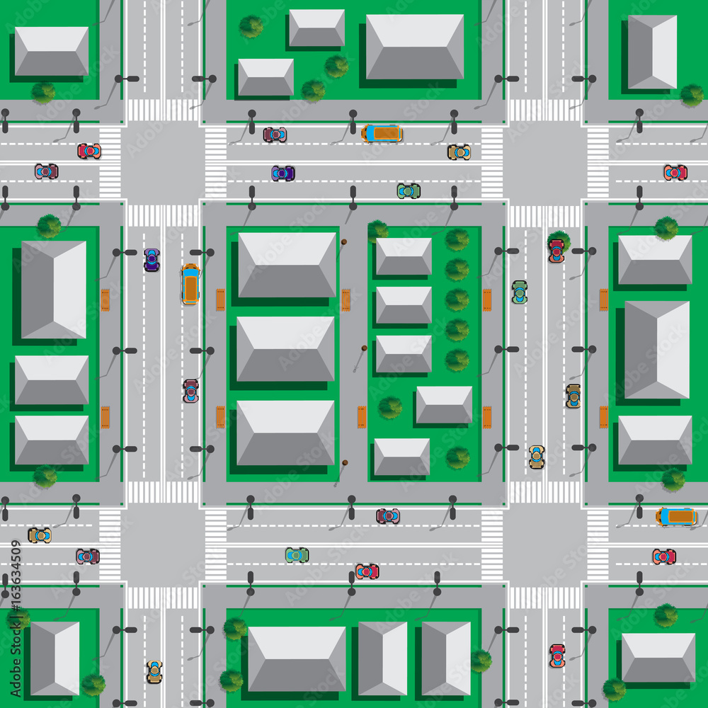 Seamless pattern. City landscape. View from above. Vector illustration. Seamless pattern. City landscape. View from above. Vector illustration.