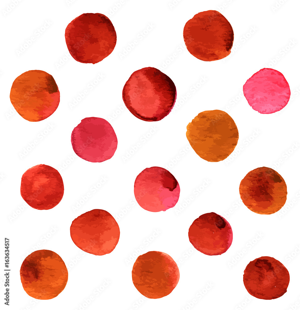 Hand painted vector and watercolor brown and red dots