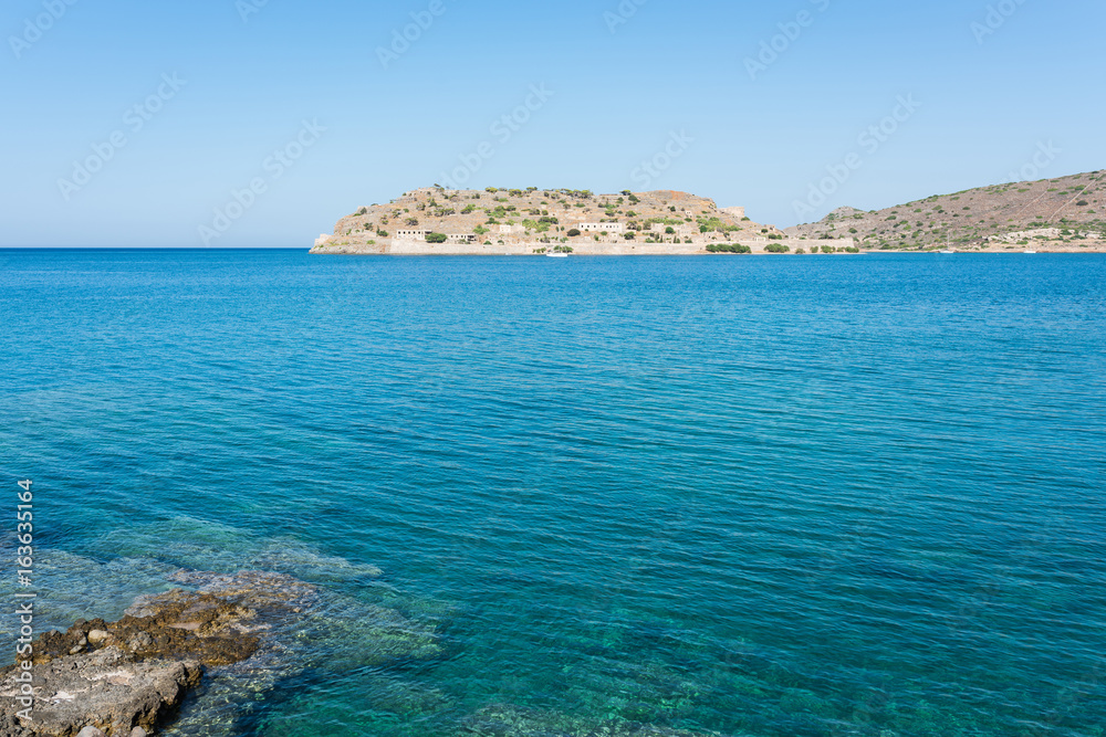 View from Plaka village to Spinalonga island, Crete, Greece