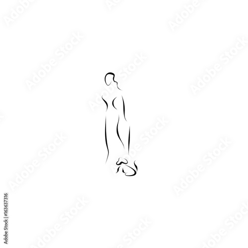woman with dog vector line icon