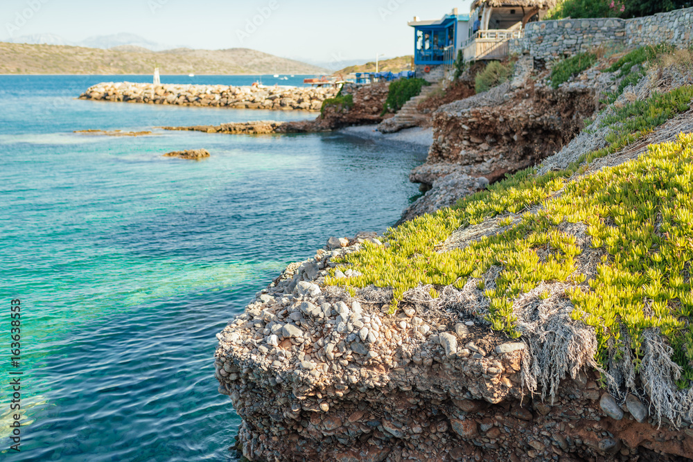 Rocks at the seashore in Plaka village, Crete island, Greece