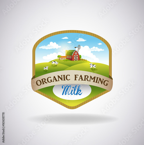 Label with the image of a farm