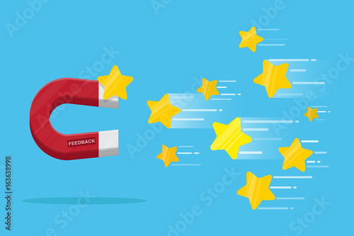 magnet attract a lot of stars for quality rating.feedback rating concept.