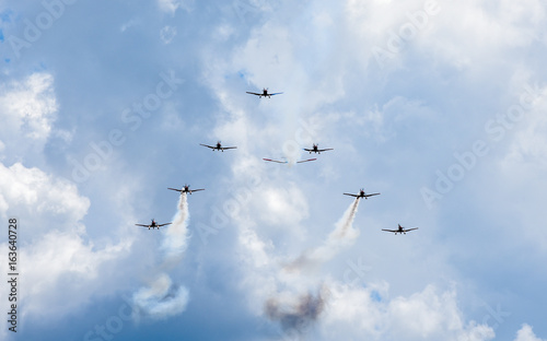 Air show of Swiss acrobatic fly team at Lugano