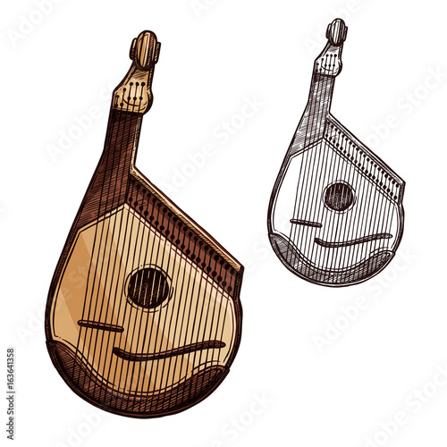 Bandura ukrainian music instrument isolated sketch