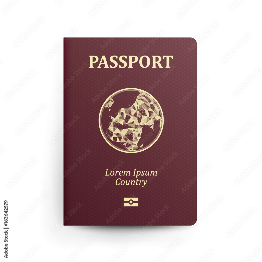 Passport With Map. Realistic Vector Illustration. Red Passport With Globe. International Identification Document. Front Cover. Isolated Passport With Map. Realistic Vector Illustration. Red Passport With Globe. International Identification Document. Front Cover. Isolated