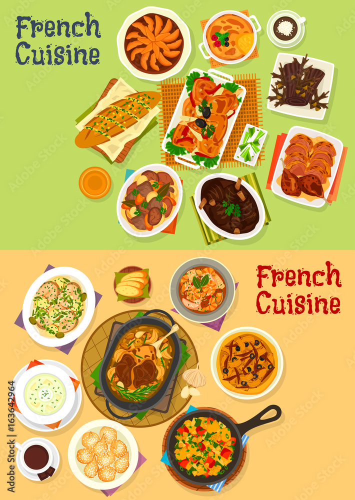 French cuisine dinner icon set for menu design French cuisine dinner icon set for menu design