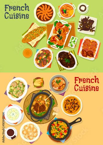 French cuisine dinner icon set for menu design