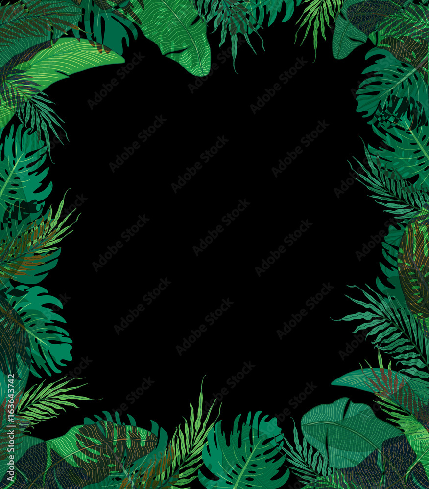 Cute frame with summer tropical leaves