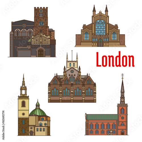 London travel landmark of british church icon set