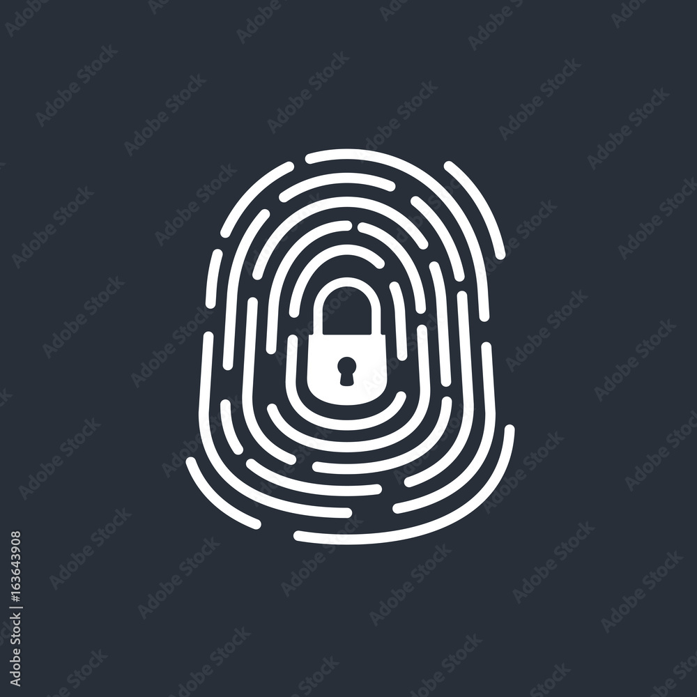 Fngerprint with icon with lock glyph inside - safe access Fngerprint with icon with lock glyph inside - safe access