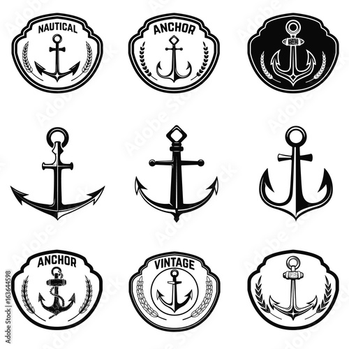Set of the emblems with anchor. Design elements for poster, t-shirt,  emblem, sign. Vector illustration