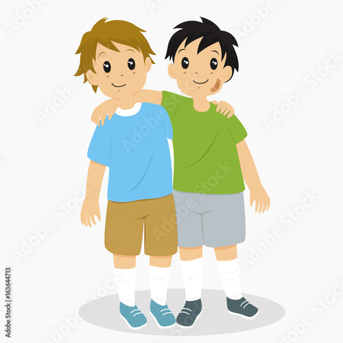 boys embrace each other vector illustration