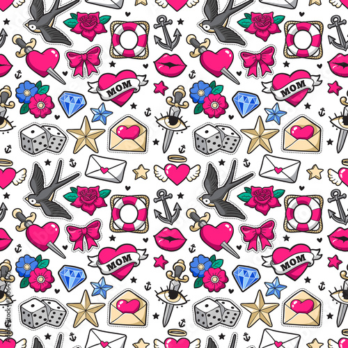 Old school seamless pattern in rockabilly style.