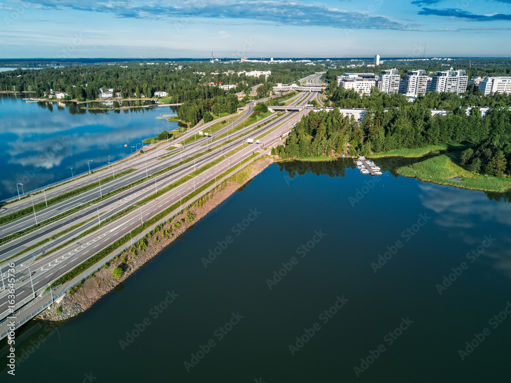 Fototapeta premium The highway near to the Baltic Sea at the time of incredible reflections in the water