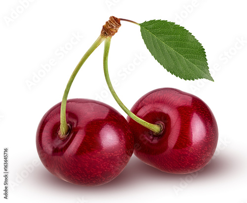Wallpaper Mural Sweet cherry berry with leaf. Two on a branch. Torontodigital.ca