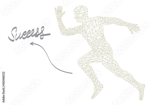 running man low polygon line vector with success business concept