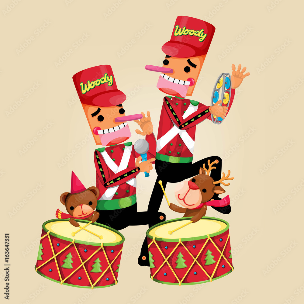 Fototapeta premium Christmas illustration with Wood toy character.