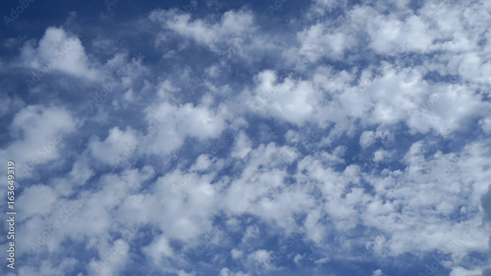 Blue sky with clouds and sun.