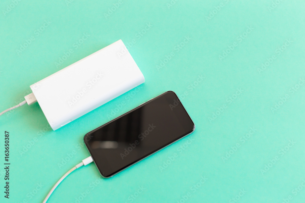 Smartphone charging with power bank Smartphone charging with power bank