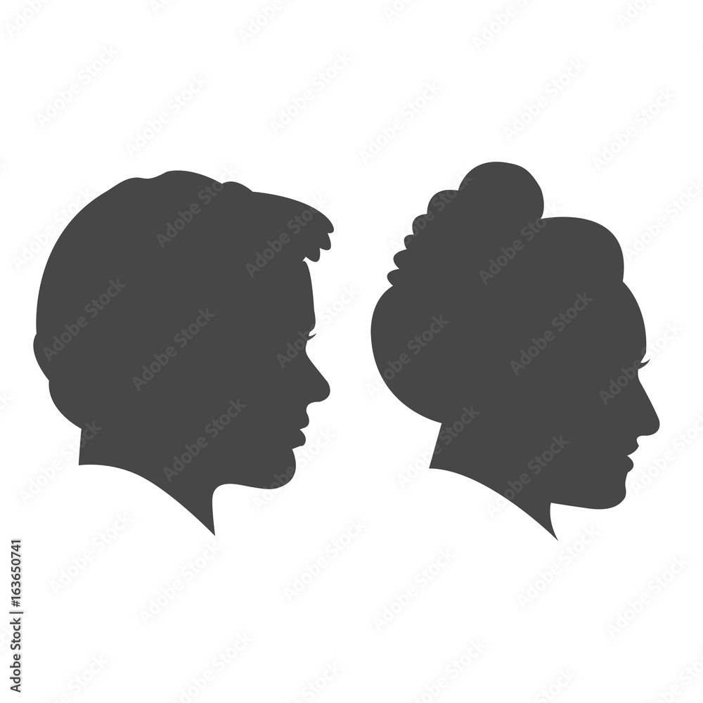 Man and woman face profile isolated vector set on the white background
