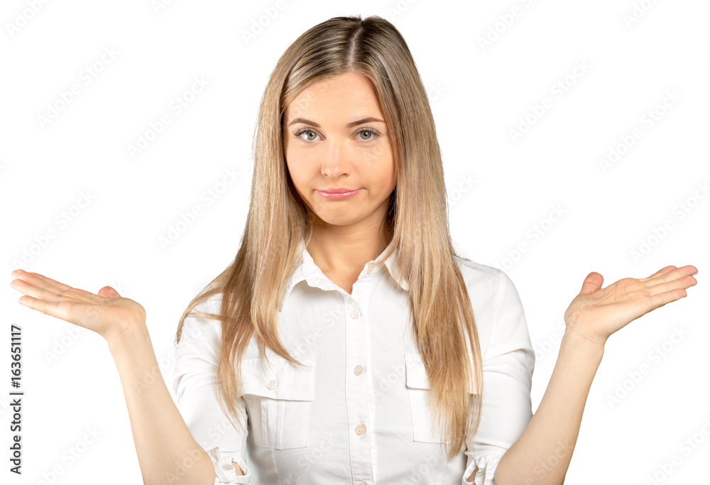 cute young pretty girl thinking on white background cute young pretty girl thinking on white background