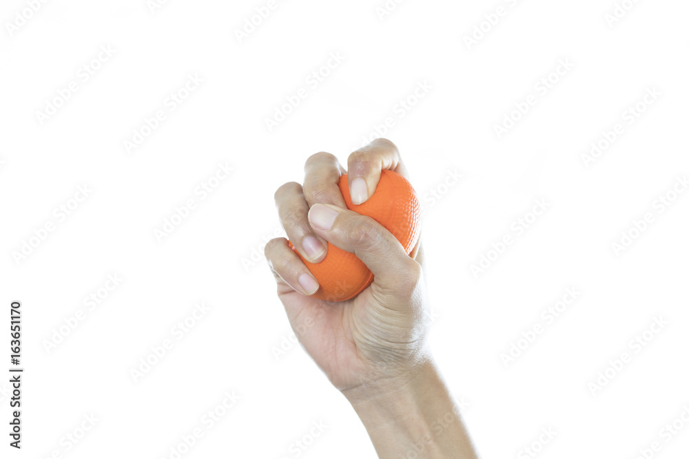 woman holding stress ball on white background woman holding stress ball on white background