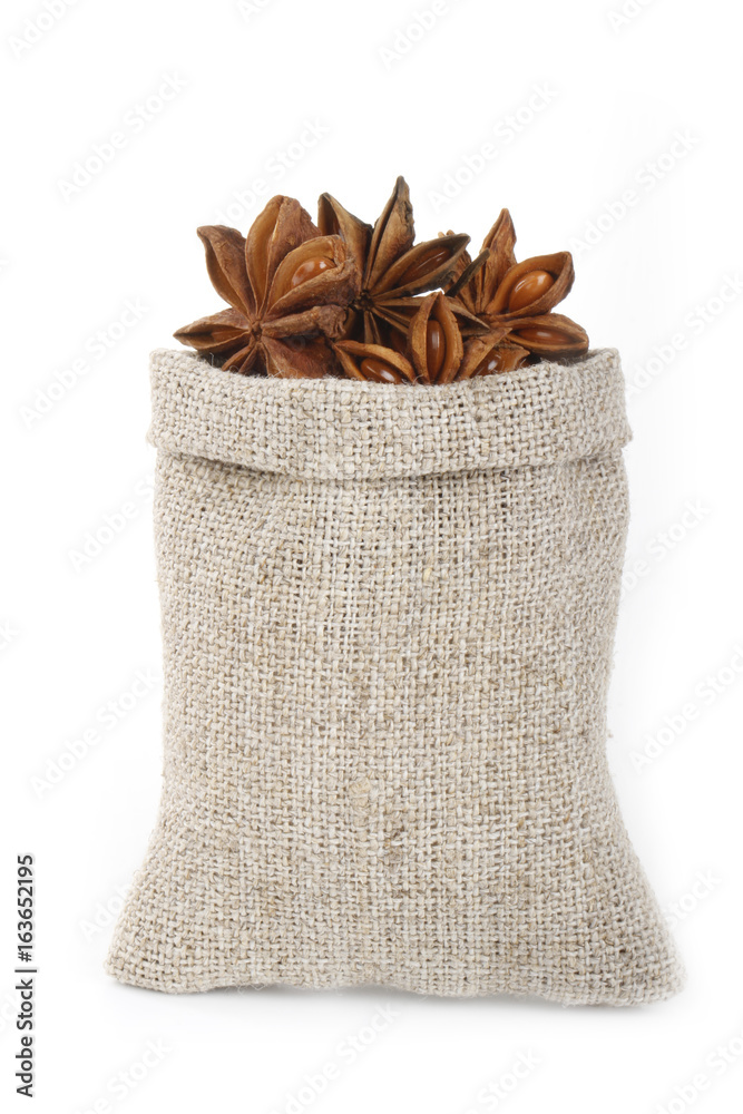 star anise in sack isolated star anise in sack isolated